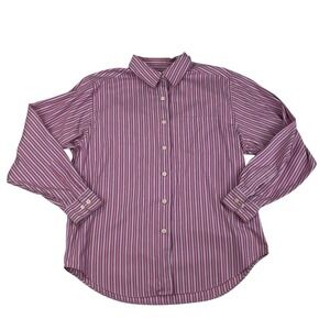 L.L. BEAN Women's Button Down Shirt M Purple Striped Long Sleeve Cotton Blend